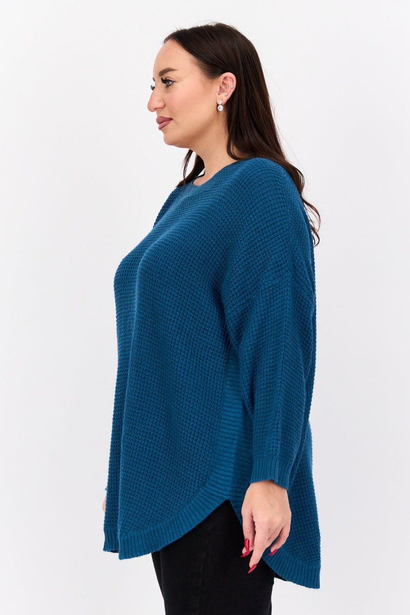 Black Tape سويت شيرت مزخرف بأكمام طويلة للنساء بحجم كبير، أزرق مائل إلى الأخضر - Image 2